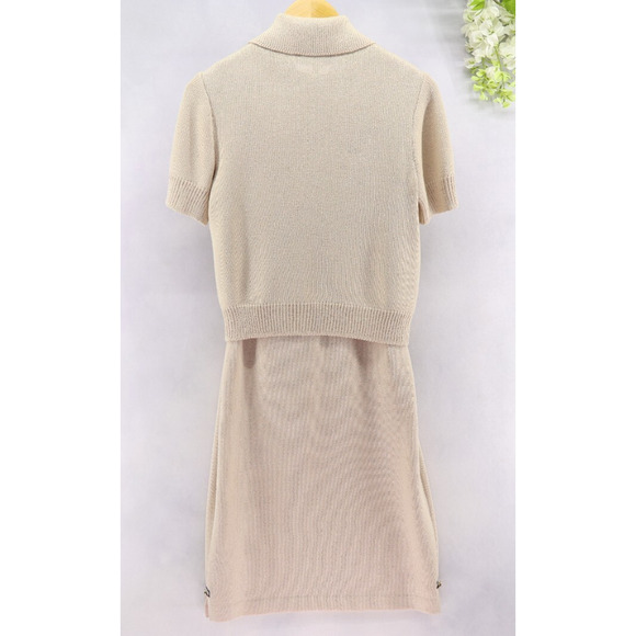 St. John Sheath Sleeveless Dress/Short Sleeve Jacket Knit Neutral Old Money 4P - Picture 3 of 16